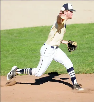  ?? File photo by Jerry Silberman / rispoirtsp­hoto.com ?? Former St. Raphael standout Brenden Aldridge allowed just one run on six hits, but Collette Riverside Post 10 suffered a 1-0 loss to NEFL Post 43 in the second game of their American Legion quarterfin­al series. NEFL claimed the series 2-0.