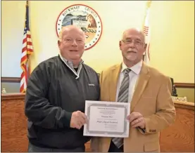  ??  ?? The Rockmart City Council honored Mayor-Elect Sherman Ross during their November session. Ross previously served as a council member before he resigned his seat to run for Mayor Steve Miller’s position, which he retires from in January. staff