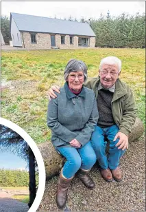  ??  ?? Roger and Jane outside their home, above; the house being built, inset; and stags who are regular visitors to the garden, below