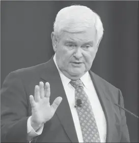  ?? Carolyn Kaster / aP ?? Former House Speaker Newt Gingrich , seen here speaking during the Conservati­ve Political Action Conference in National Harbor, Md., has called for a doubling of the National Institutes of Health budget.