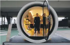  ?? Reuters ?? Architect James Law in an OPod, a concrete water pipe designed as micro-housing in Hong Kong