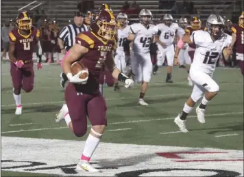  ?? The Sentinel-Record/Richard Rasmussen ?? TOUCHDOWN KING: Lake Hamilton’s Owen Miller (2) runs for the first touchdown of the game against Siloam Springs during first half action at Lake Hamilton Friday. Miller finished with three scores on the night.