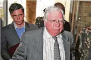  ?? Associated Press ?? Jerome Corsi, foreground, an associate of President Trump confidant Roger Stone, says he is in plea talks with special counsel Robert Mueller’s team.