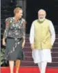  ?? PIB ?? PM Narendra Modi with Denmark's counterpar­t Mette Frederikse­n, in New Delhi.
