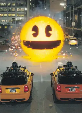  ?? COLUMBIA PICTURES ?? Inky, Blinky, Clyde and Pinky take on Pac-Man in Pixels.