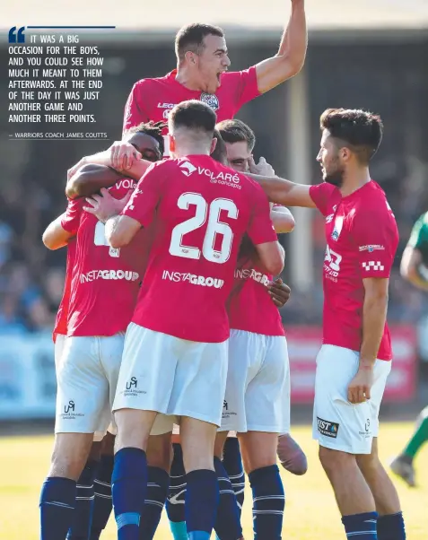  ?? Picture: DAVID SMITH ?? PUMPED: North Geelong players celebrate a goal in last week’s derby win over Geelong.