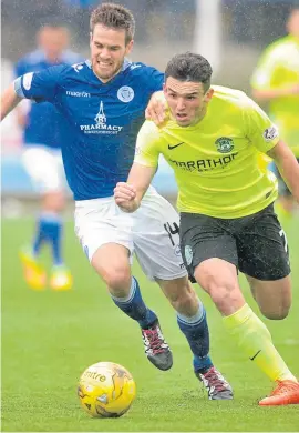  ??  ?? Queens’ Kyle Jacobs battles with John McGinn