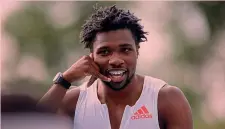  ?? ?? Risposta Noah Lyles, 25 anni, due ori mondiali a Doha 2019 nei 200 e 4x100