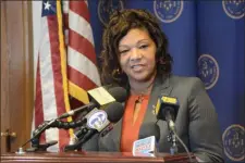  ?? TRENTONIAN FILE PHOTO - JOHN BERRY ?? Trenton Police Director Sheilah Coley speaks at a press conference as she and other officials discussed security upgrades for Art All Night 2019.