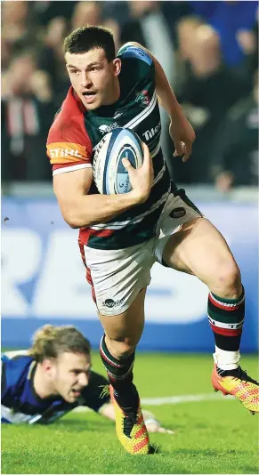  ?? Of Max Clark to score Leicester’s PICTURES: Getty Images ?? Try time: Matt Scott beats the challenge second try