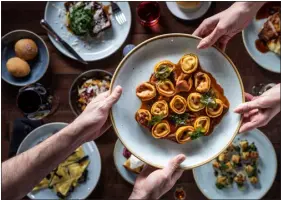  ?? PROVIDED BY RESTAURANT OLIVIA ?? Restaurant Olivia’s French onion ravioli comes with gruyère fondue, caramelize­d onion jus and crispy Parmesan.