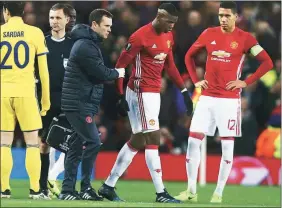  ?? AP ?? United manager Mourinho said midfielder Paul Pogba, who limped off the field after pulling his hamstring , “paid the price” for the team’s hectic schedule .