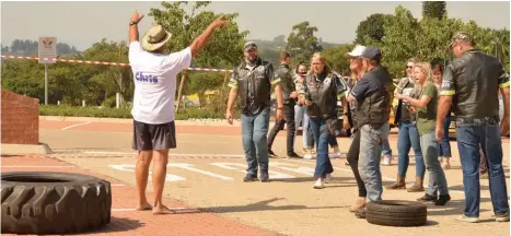  ??  ?? Chris Batts greets the Cornucopia Riders who rode all the way from Benoni to support him.