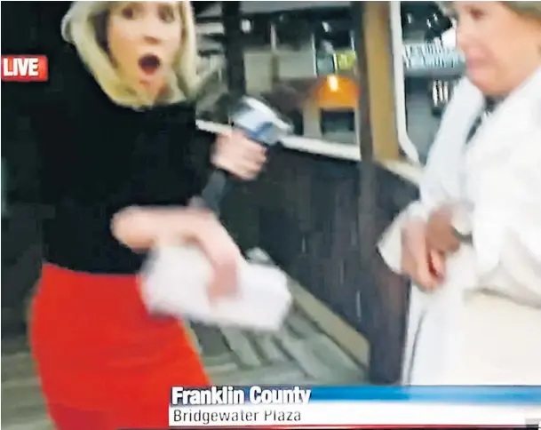  ??  ?? Footage of reporter Alison Parker the moment before she was shot on live television by Vester Flanagan, a former colleague with grudges against her and her cameraman. Flanagan claimed that Miss Parker was ‘racist’