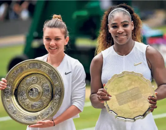  ?? AFP ?? Immune to financial hardships: Wimbledon 2019 winner Simona Halep (left) and runnerup Serena Williams. At the highest levels of sport and for wellestabl­ished women’s events, there will be no change.
