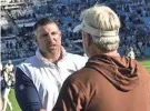  ?? COREY PERRINE/FLORIDA TIMES-UNION ?? Titans head coach Mike Vrabel shakes hands with Jaguars head coach Doug Pederson after their game on Nov. 19, 2023 at EverBank Stadium.