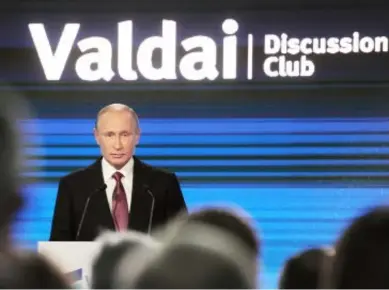  ??  ?? Russian President Vladimir Putin delivered a speech at the 2016 meeting of the Valdai Internatio­nal Discussion Club on October 28, 2016, in which he promoted the idea of an extensive Eurasian partnershi­p that promises to evolve into one of the formative centers of a vast Eurasian integratio­n area.