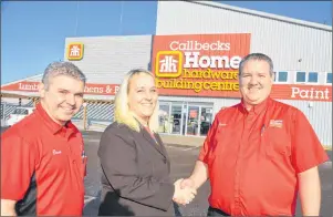  ?? COLIN MACLEAN/JOURNAL PIONEER ?? Dave and Duane MacDonald, left and right, co-owners of Callbecks Home Hardware and Summerside Home Furniture, are shown with Lori Ellis of Culture Summerside. Both businesses have signed up to be the title sponsor of this year’s Summerside Lobster...