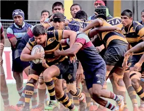  ??  ?? Royal College, Colombo beat St Anthony’s College, Kandy 48-35 in their first round encounter of the Singer Schools Under 20 League Rugby Championsh­ips played at the Royal College Sports Complex. Our staff photograph­er Pradeep Dilrucksha­na captured...