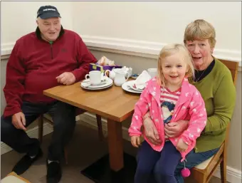  ??  ?? Molly McCarthy and her Nan and Grandad Eileen and Bob Quinn from Newmarket enjoyed having their lunch at Café Aroma in Millstreet.