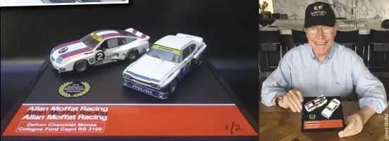  ??  ?? To mark the 40th anniversar­y of Allan Moffat’s 1976 ASSC title, custom modeller Geoff Wood presented him with this dynamic duo, in 1:43 scale. Says Geoff: “These are two of the most iconic racecars in Australian motorsport history, as they carried...