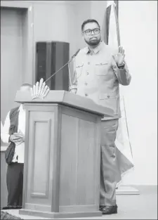  ?? ?? President Irfaan Ali speaking at the conference opening (Office of the President photo)