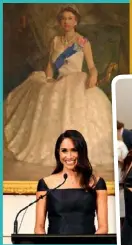  ??  ?? Below: Meghan spoke at a reception on the couple’s first evening, shaking hands with the guests and Prime Minister Jacinda Ardern (far right).