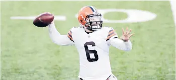  ?? ADAMHUNGER ?? Just a few weeks ago, Baker Mayfield and the Browns seemed a shoo-in for a playoff berth. With a loss Sunday, they could complete a mammoth collapse.