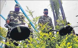  ?? ANI ?? SAFETY FIRST Security personnel use metal detectors at the base camp of Amarnath pilgrimage, in Jammu on Wednesday.