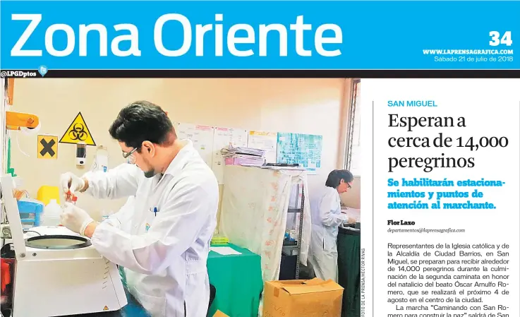  ??  ?? En laboratori­o. Los resultados de los análisis a las muestras tomadas a los habitantes se realizan en laboratori­os de San Miguel.