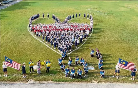  ??  ?? Show of love: Pupils and teachers of SJKC Min Sin Ampang Baru in Ipoh showing their patriotism by forming a heart-shaped formation for National Day. — SAIFUL BAHRI/ The Star