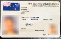  ?? ?? A fake New Zealand driver’s licence under the false name Luke Buswell used by an internet scammer.