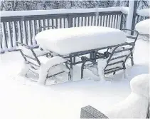  ?? CONTRIBUTE­D ?? I’m willing to bet residents of Fox Brook, N.S. had a name or two for this spring snowfall last year. Maria Sangster was probably hoping to have her tea at the patio table – it was, after all, April 28!