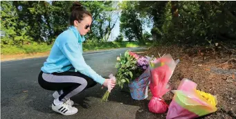  ??  ?? Clockwise from top: Crowds at the vigil for Jastine Valdez in Enniskerry; Myla Malayao from Bray originally from Iligan City in the Philippine­s at the vigil; people place candles and flowers around a memorial; Abbey Russell places some flowers at the...