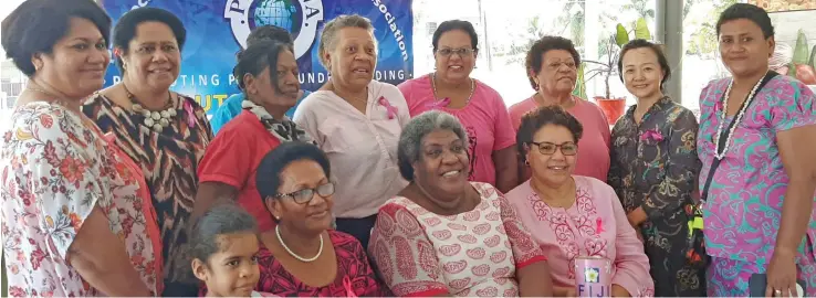  ?? Photo: Salote Qalubau ?? (Seated centre) Reapi Nayacakalo­u with members of the Pan Pacific South East Asia Women’s Associatio­n Lautoka during their Pinktober celebratio­n on October 29, 2019.