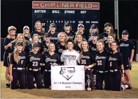  ?? TIM GODBEE / For the Calhoun Times ?? Calhoun players and coaches pose for a team picture after sweeping LFO on Wednesday to claim their sixth straight region title.