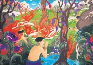  ??  ?? ABOVE LEFT
Fire! features the mythical Nareephon, a fruit turning into a 16-year-old girl growing in Himmapan forest.
LEFT
The Great Fire Of Himmapan1 was inspired by air pollution and wildfires.