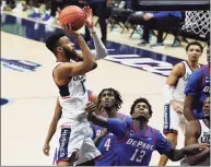  ?? David Butler II / Associated Press ?? UConn forward Tyler Polley suffered an eye injury during practice Friday, but should be back for Monday’s game against St. John’s.