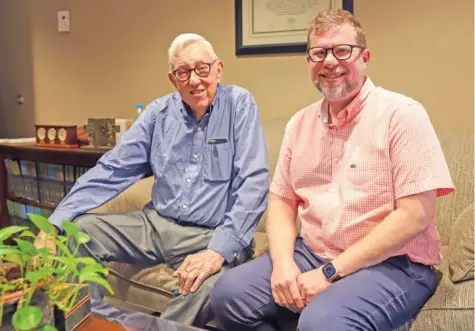  ?? STAFF PHOTO BY OLIVIA ROSS ?? Pastors Randy Martin, left, and Jason Gattis pose Wednesday for a photo at First-Centenary United Methodist Church.