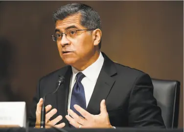  ?? Greg Nash / Getty Images ?? California Attorney General Xavier Becerra, nominee for health secretary, speaks last week at his hearing.