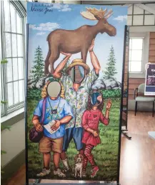  ??  ?? Mac the Moose is featured in a tourist photo cut-out inside the Moose Jaw tourism bureau on the north end of the city near Highway 1.