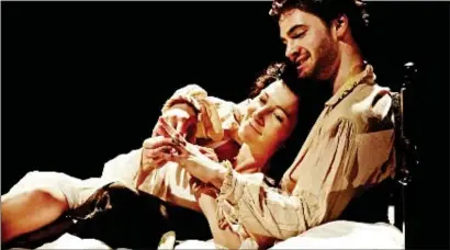  ?? PHOTO: JOHAN PERSSON ?? Eve Best and Tom Bateman in a rare, non-violent moment in the grisly Jacobean tragedy