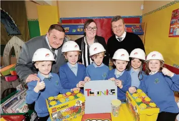  ??  ?? Constructi­on crew Pupils Jamie Stuart, Molly Taggart, Jannie Phillips, Rian McInulty, Ella McWilliams and Megan Owen with Jim Johnstone, community skills for Morrison Constructi­on; Ali McGovern and Stephen McWilliams