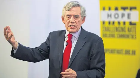 ?? Picture: Getty. ?? Former prime minister Gordon Brown speaks at a No To No-Deal rally in Glasgow last night.