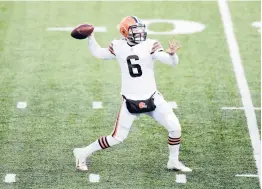  ?? ADAM HUNGER ?? Just a few weeks ago, Baker Mayfield and the Browns seemed a shoo-in for a playoff berth. With a loss Sunday, they could complete a mammoth collapse.