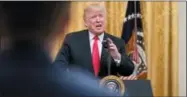  ?? ANDREW HARNIK — THE ASSOCIATED PRESS ?? President Donald Trump speaks during an event to salute U.S. Immigratio­n and Customs Enforcemen­t (ICE) officers and U.S. Customs and Border Protection (CBP) agents in the East Room of the White House in Washington, Monday.