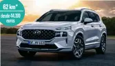  ??  ?? 62 km* desde 44.190 euros
Hyundai Santa Fe Motor 1.6 TGDI con otro eléctrico y una potencia conjunta de 265 CV, caja automática de 6 v y tracción integral