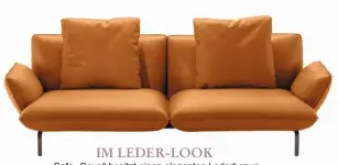  ??  ?? IM LEDER-LOOK
Sofa „Dove“besitzt einen eleganten Lederbezug und wurde von Ludovica+Roberto Palomba entworfen. Von Zanotta, ca. 6.750 Euro