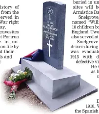  ??  ?? A headstone now stands on the once unmarked grave of William ‘‘Willie’’ Snelgrove.