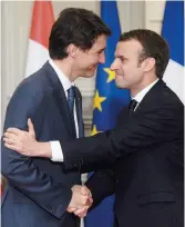  ??  ?? Justin Trudeau et Emmanuel Macron, lundi, à Paris. − La Presse canadienne: Sean Kilpatrick